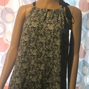Blue & White Floral Keyhole Tank tie on Shoulder